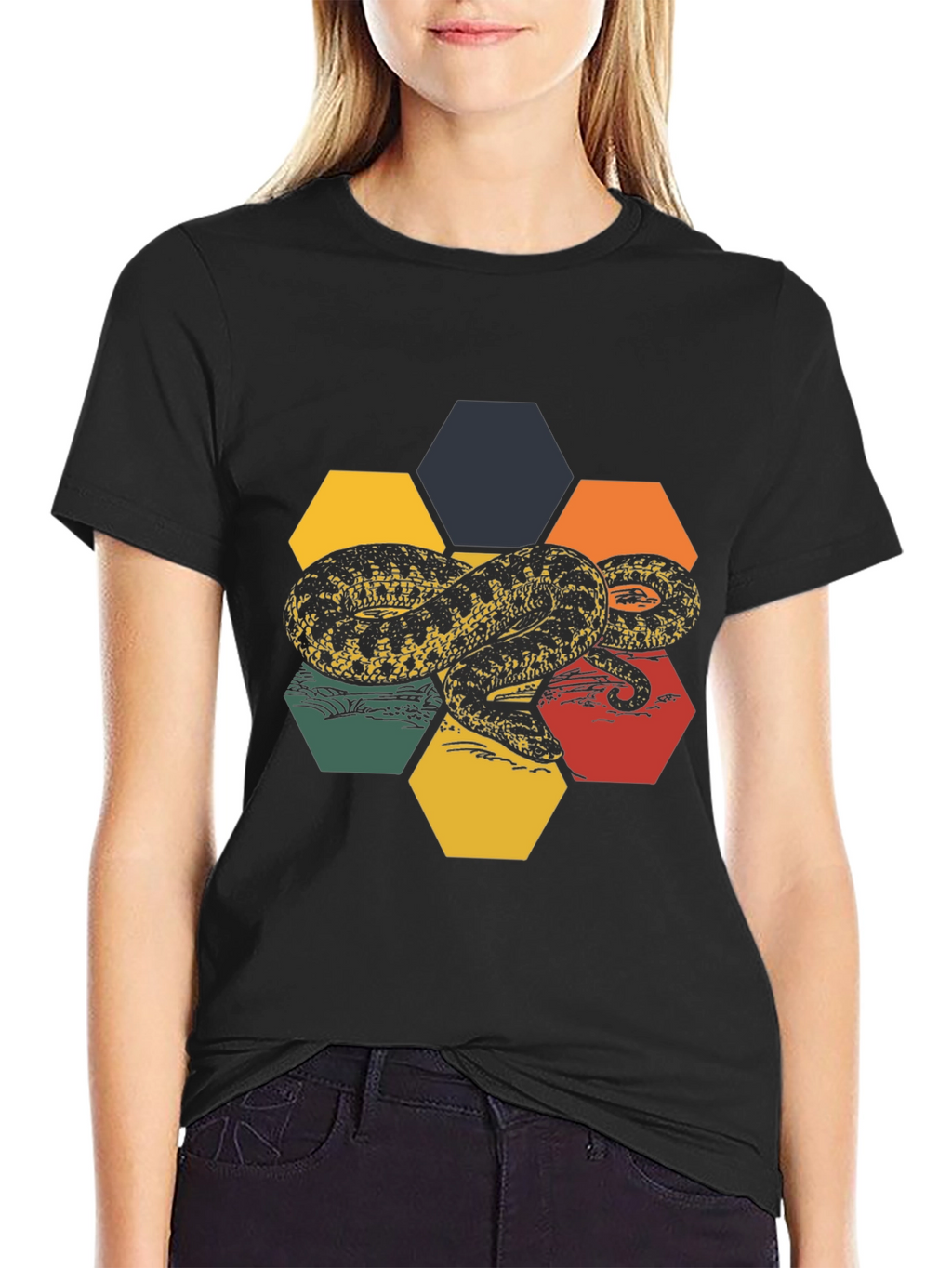Hexagon Snake Graphic Tee - Retro Style