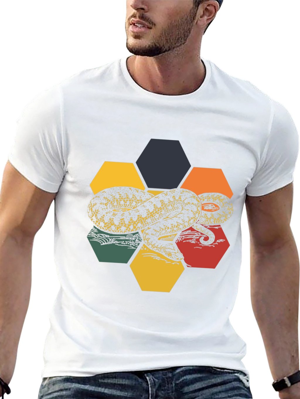 Hexagon Snake Graphic Tee - Retro Style