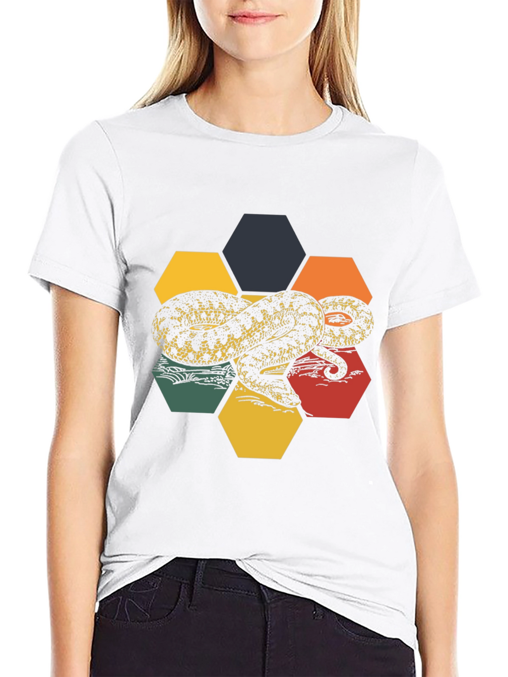 Hexagon Snake Graphic Tee - Retro Style