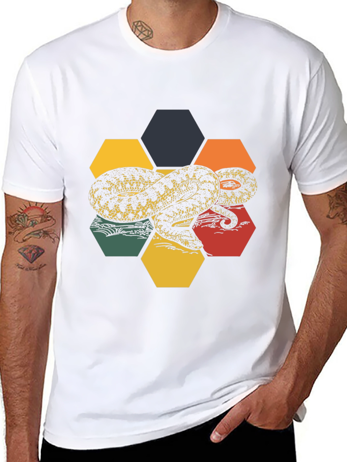 Hexagon Snake Graphic Tee - Retro Style