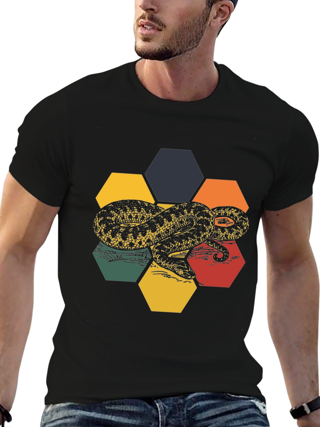 Hexagon Snake Graphic Tee - Retro Style