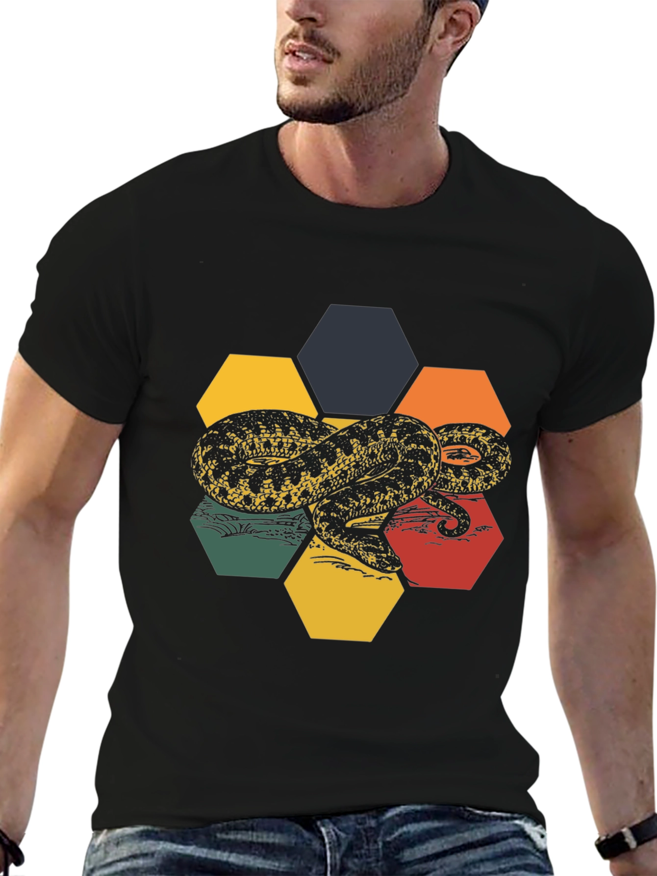 Hexagon Snake Graphic Tee - Retro Style