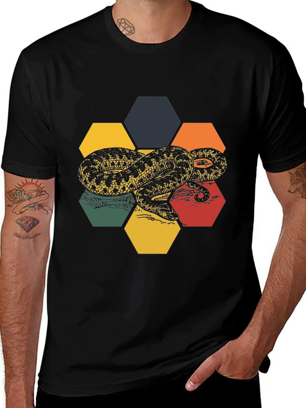 Hexagon Snake Graphic Tee - Retro Style