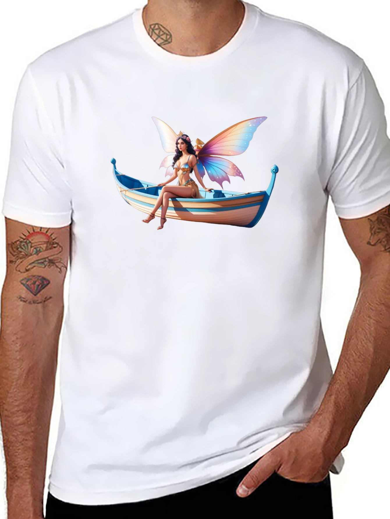 Fairy on Boat Graphic Tee - Black
