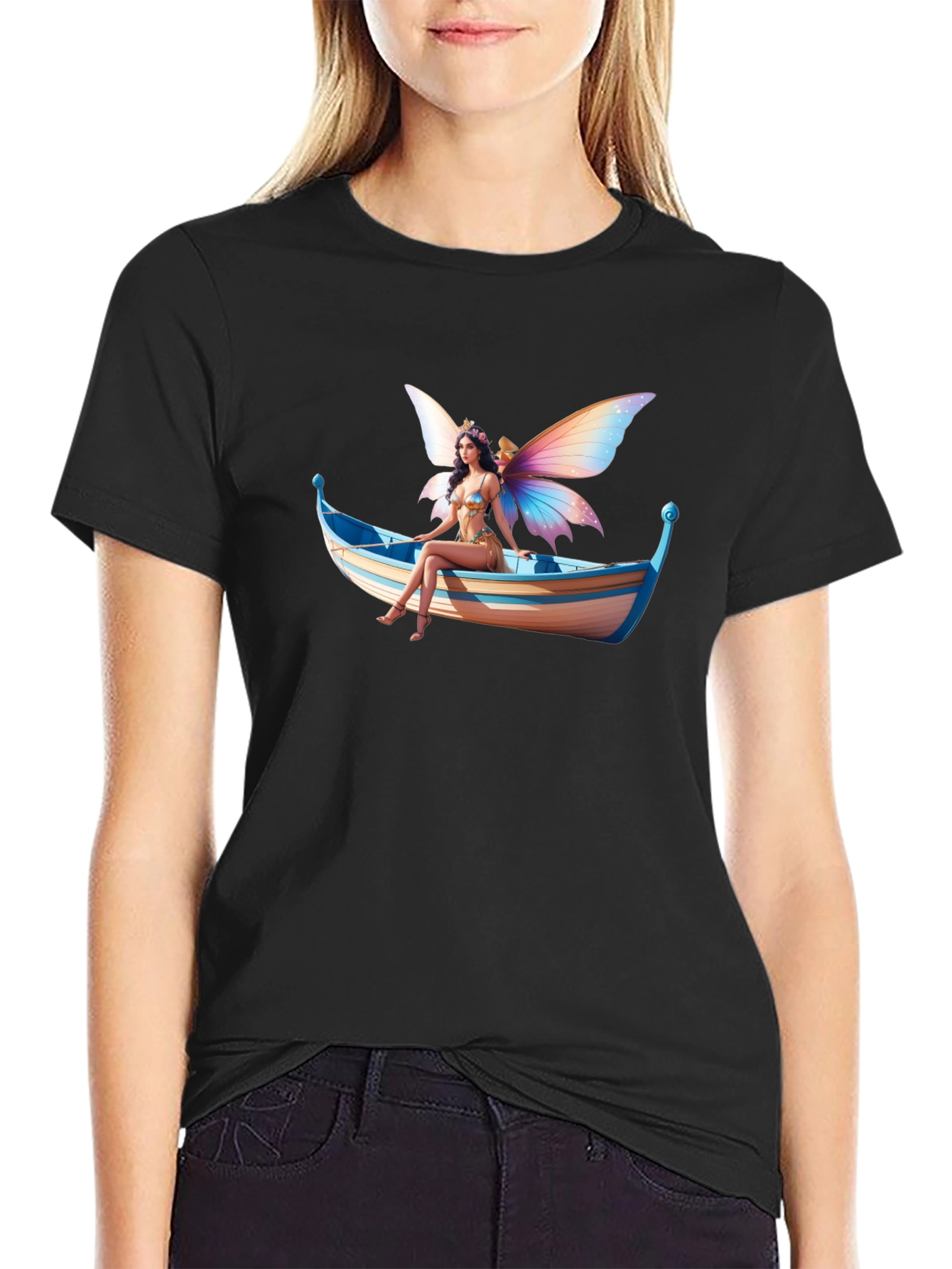 Fairy on Boat Graphic Tee - Black