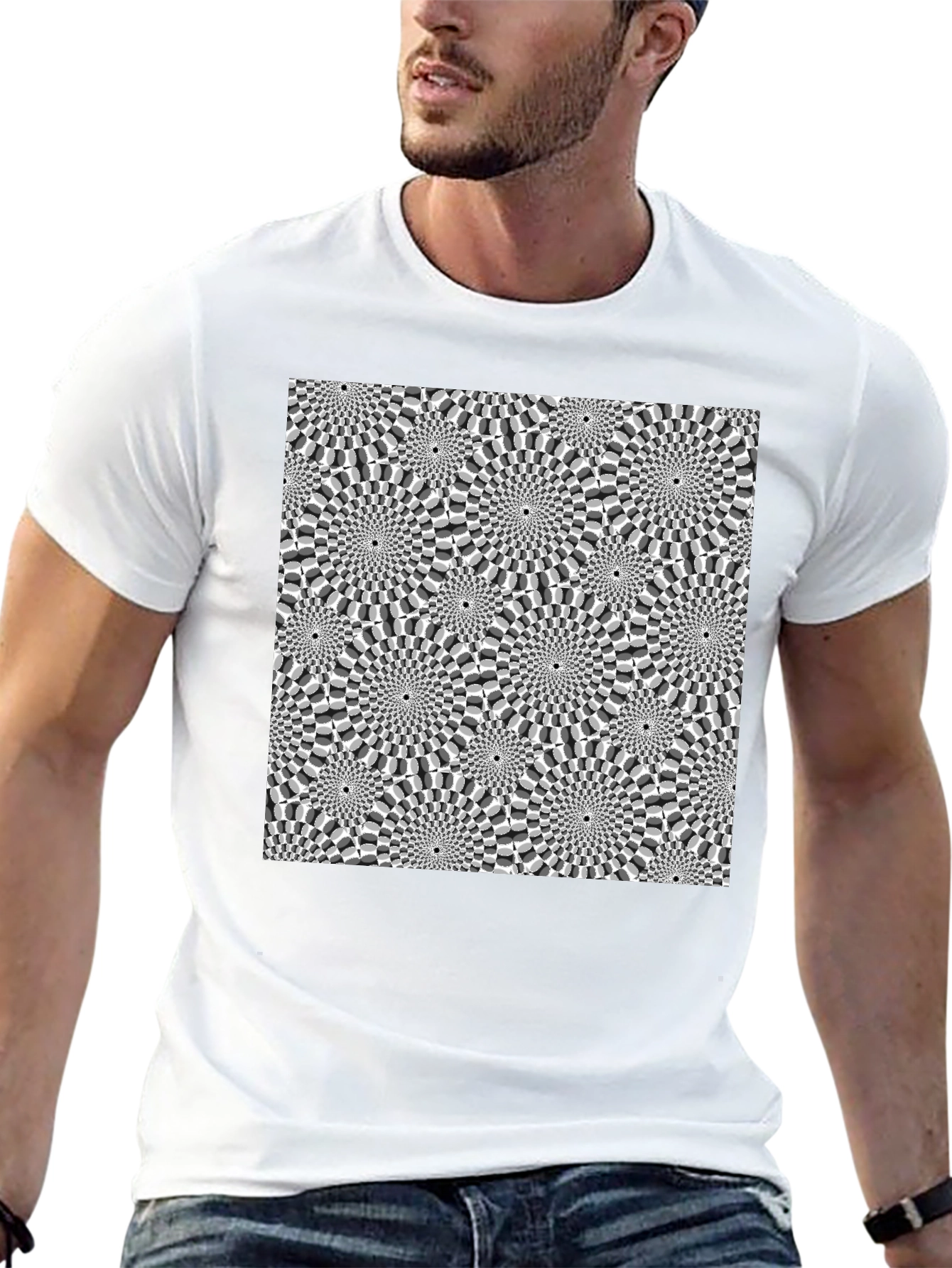 Optical Illusion Graphic Print Black T-Shirt