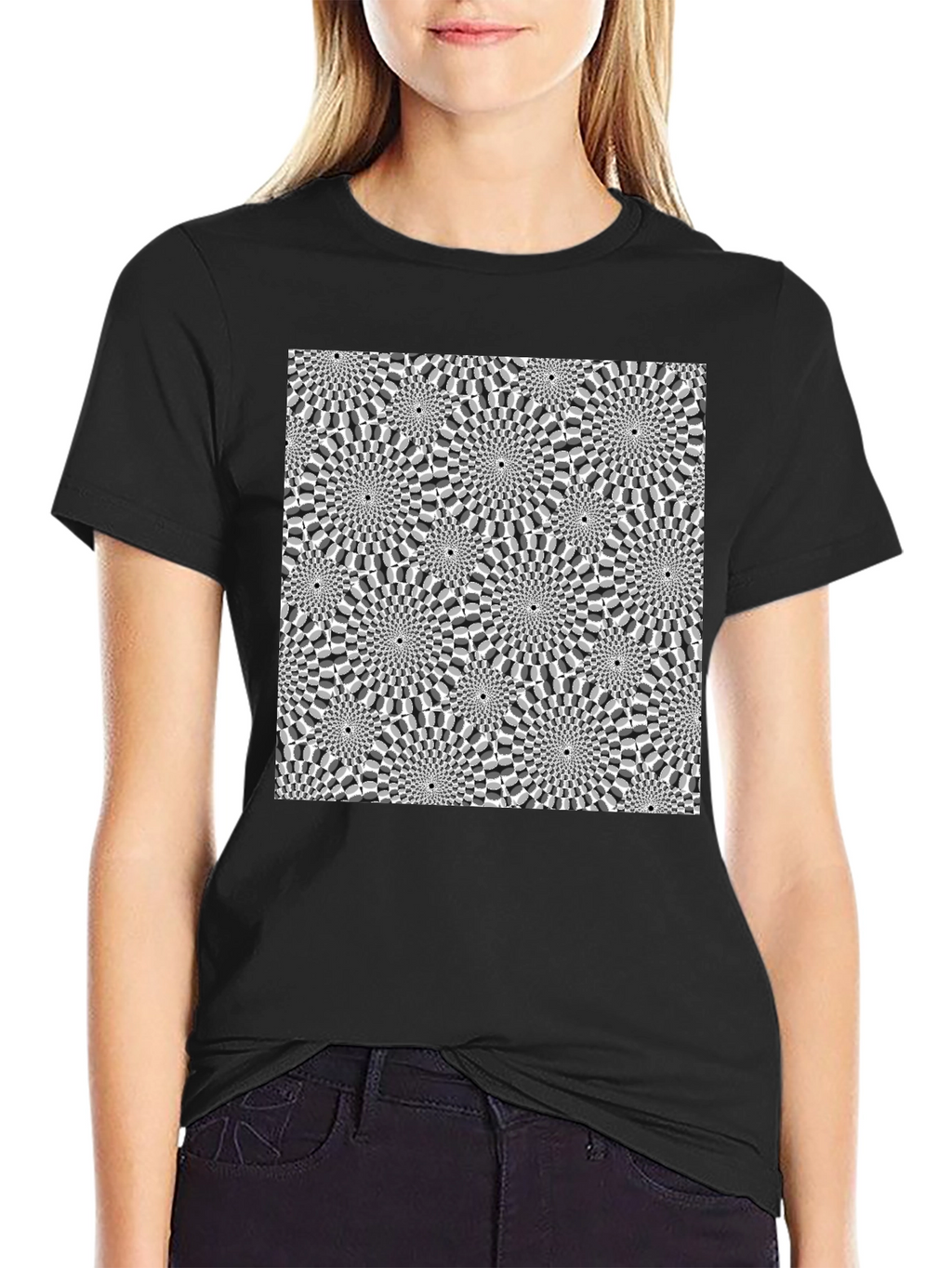 Optical Illusion Graphic Print Black T-Shirt