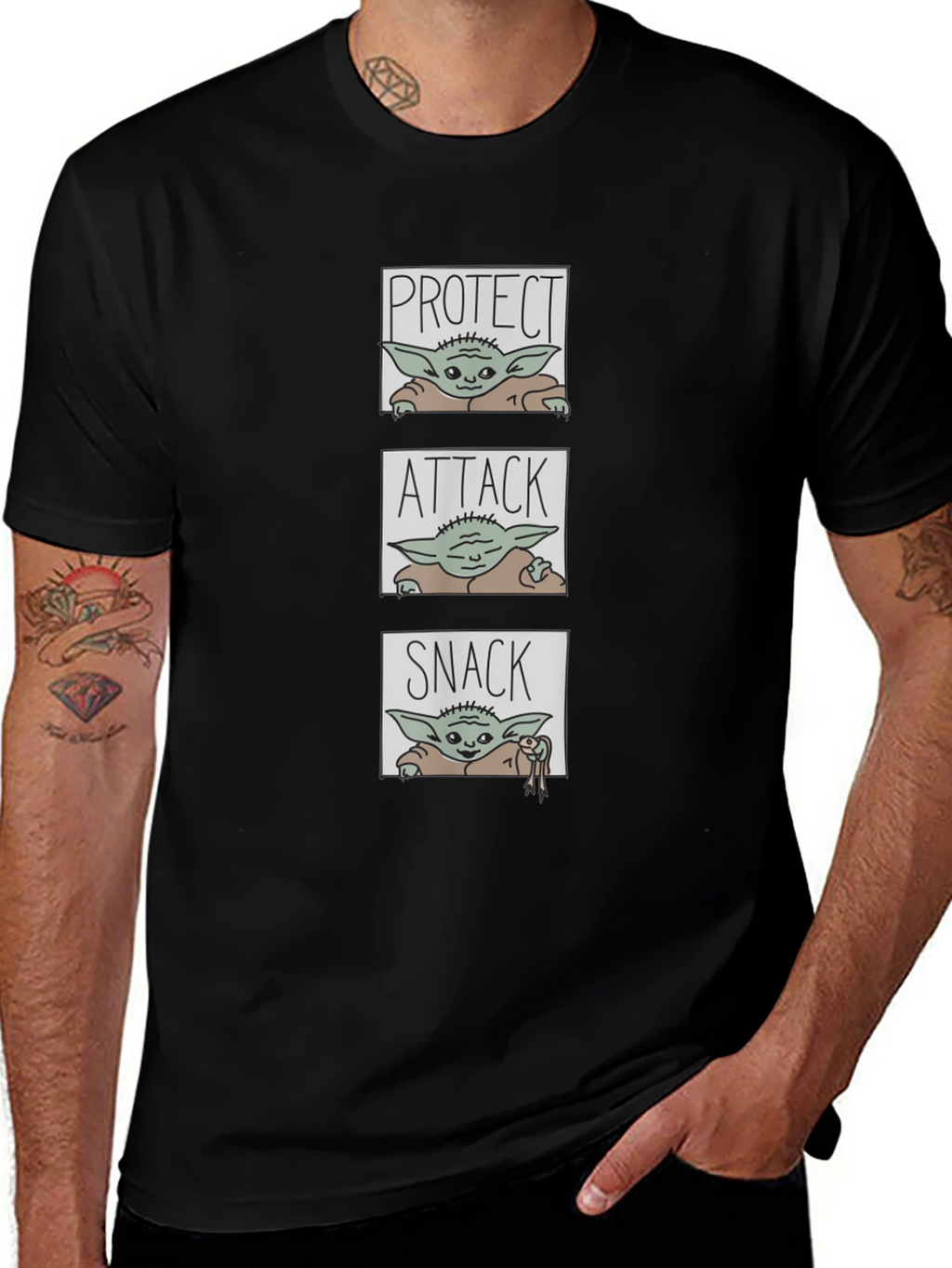 Protect Attack Snack T-Shirt - Baby Yoda