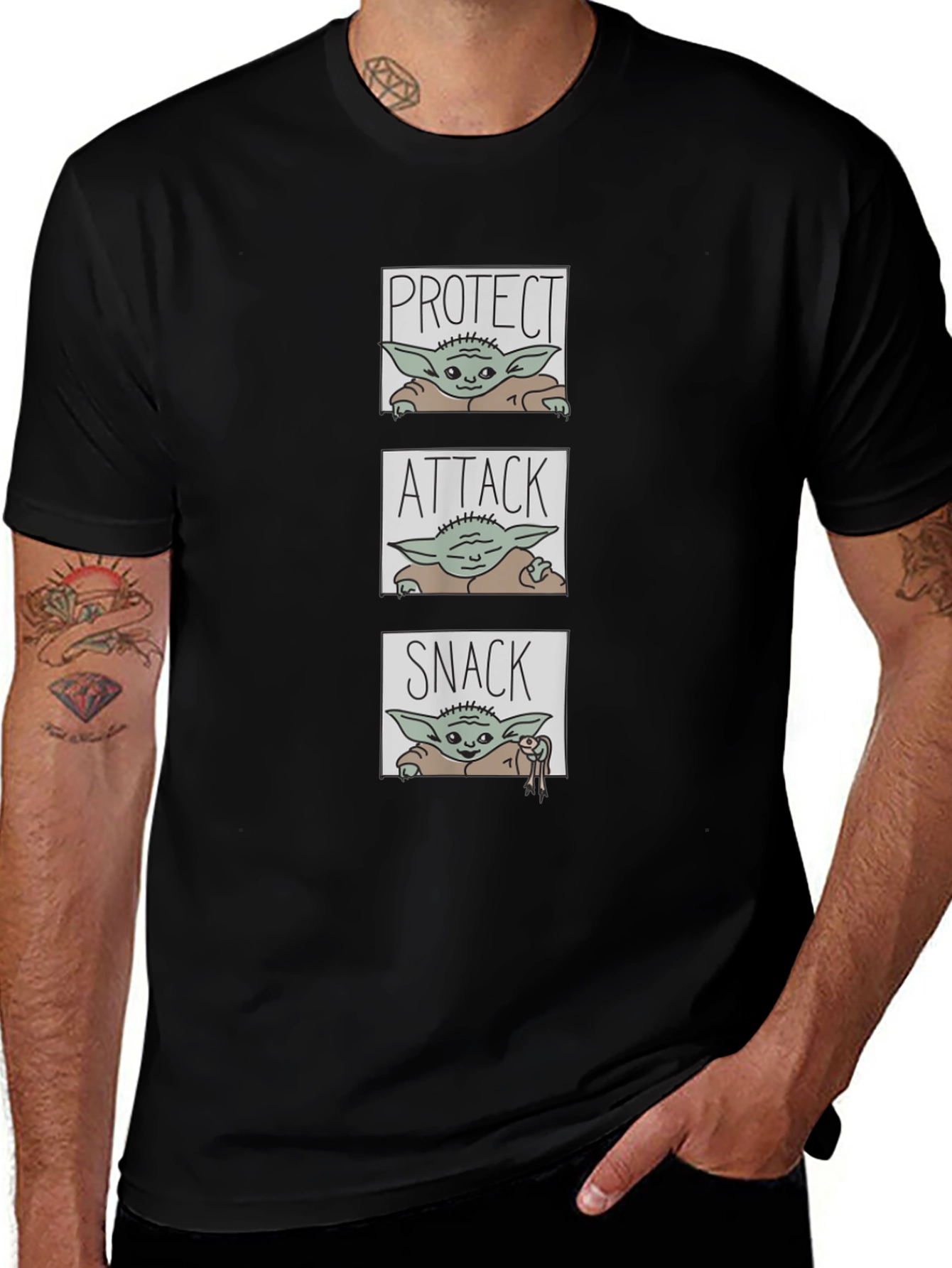 Protect Attack Snack T-Shirt - Baby Yoda