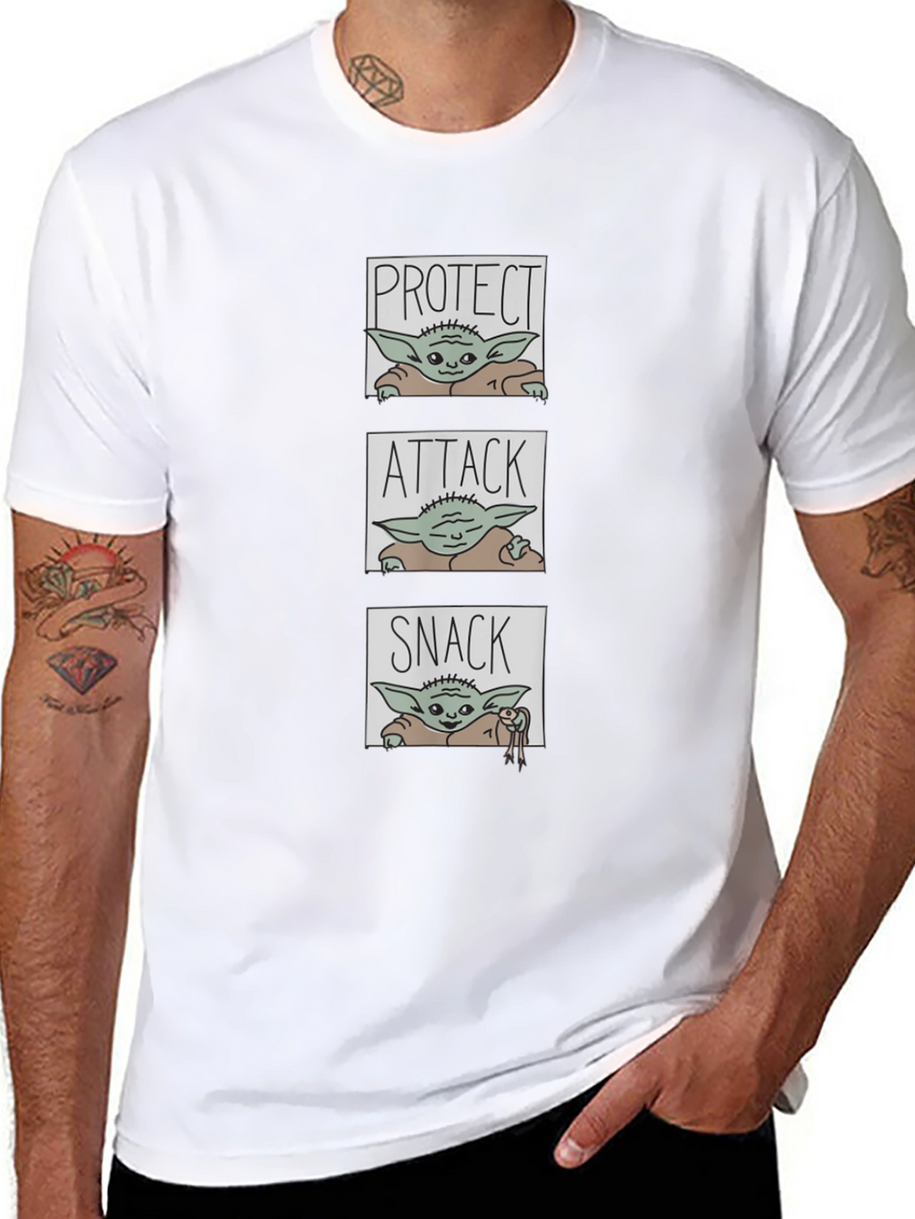 Protect Attack Snack T-Shirt - Baby Yoda