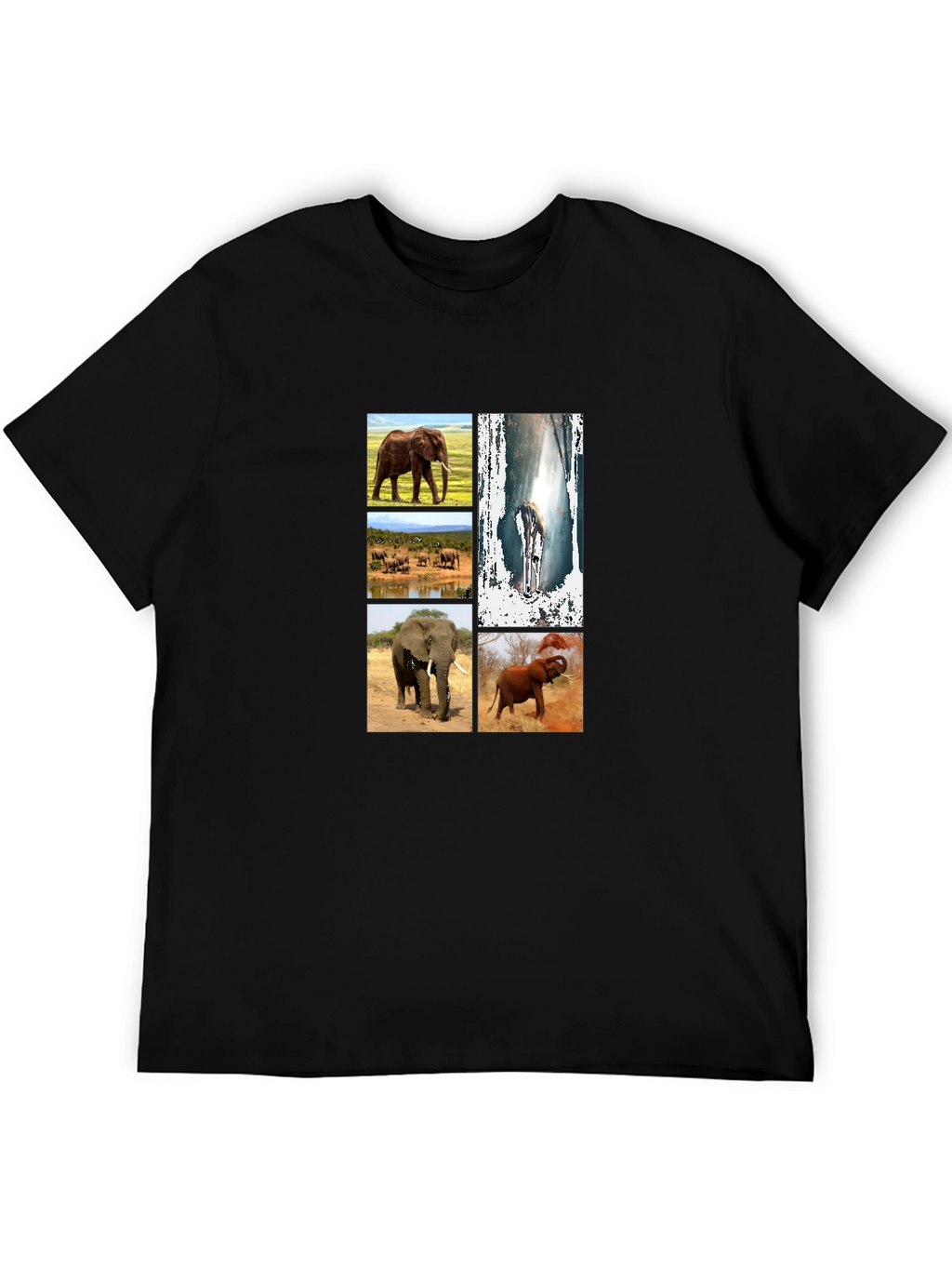 Elephant Collage Black Graphic T-Shirt