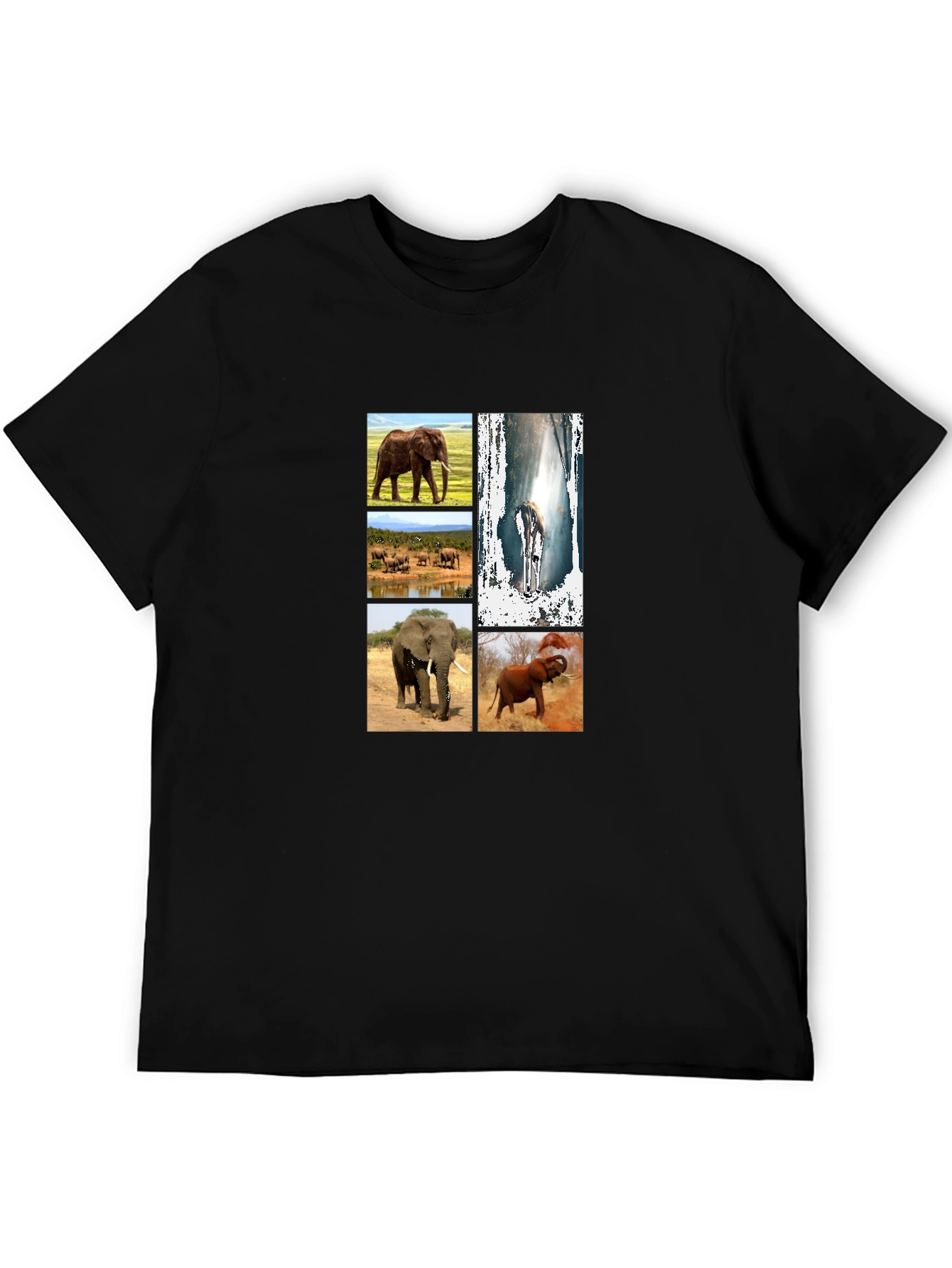 Elephant Collage Black Graphic T-Shirt