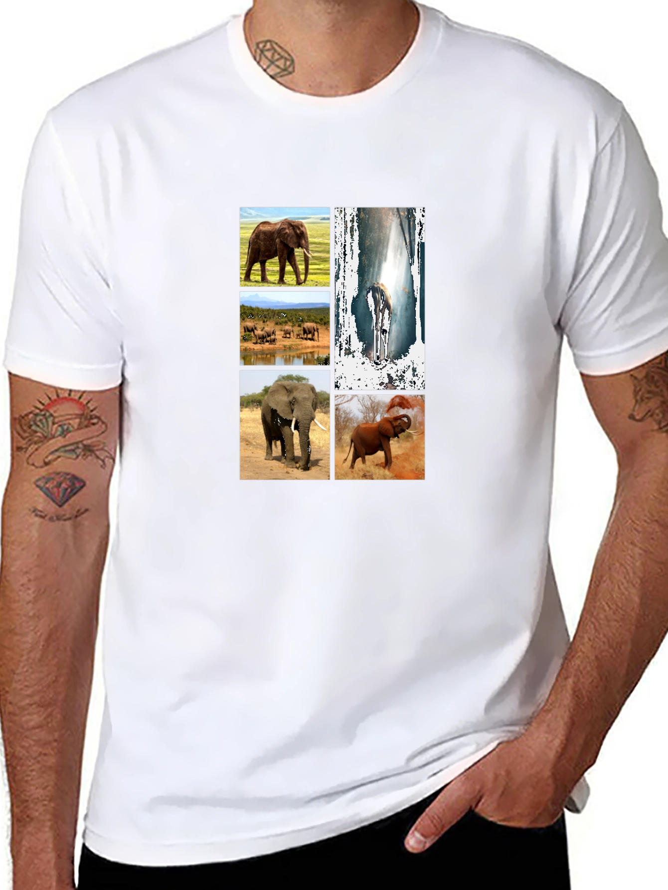 Elephant Collage Black Graphic T-Shirt