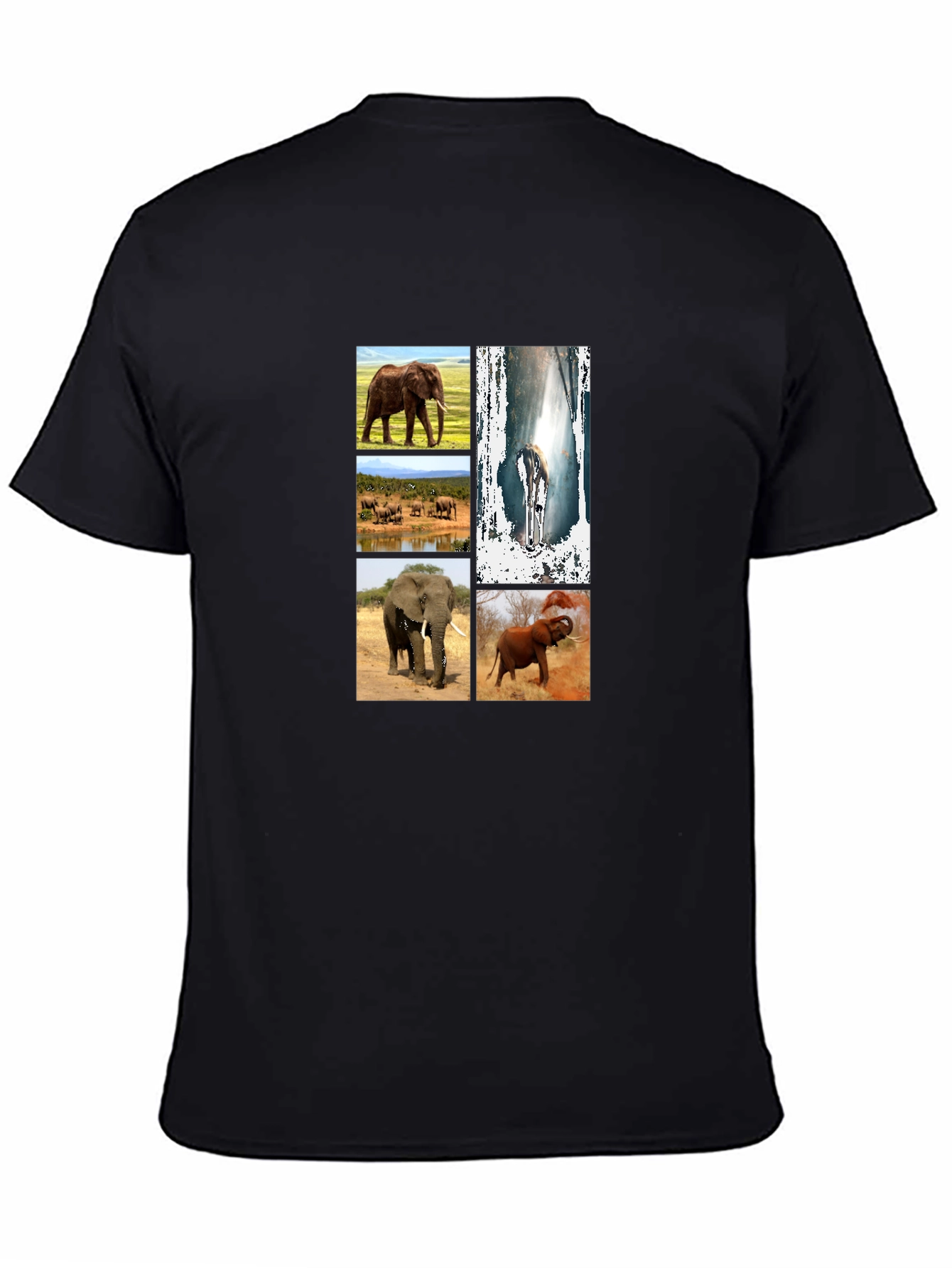 Elephant Collage Black Graphic T-Shirt
