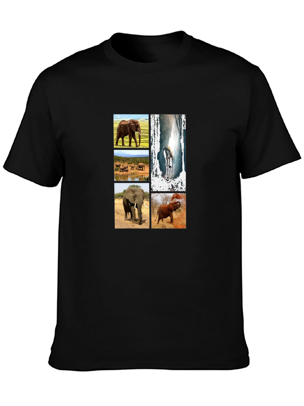 Elephant Collage Black Graphic T-Shirt