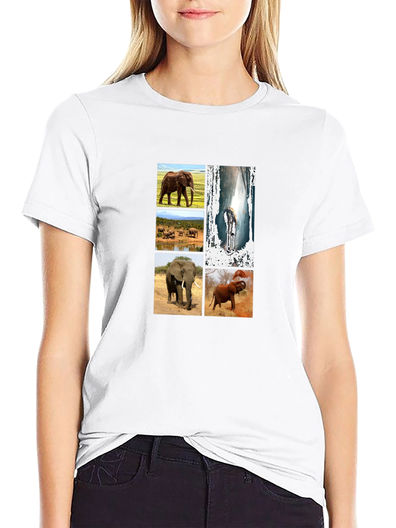 Elephant Collage Black Graphic T-Shirt