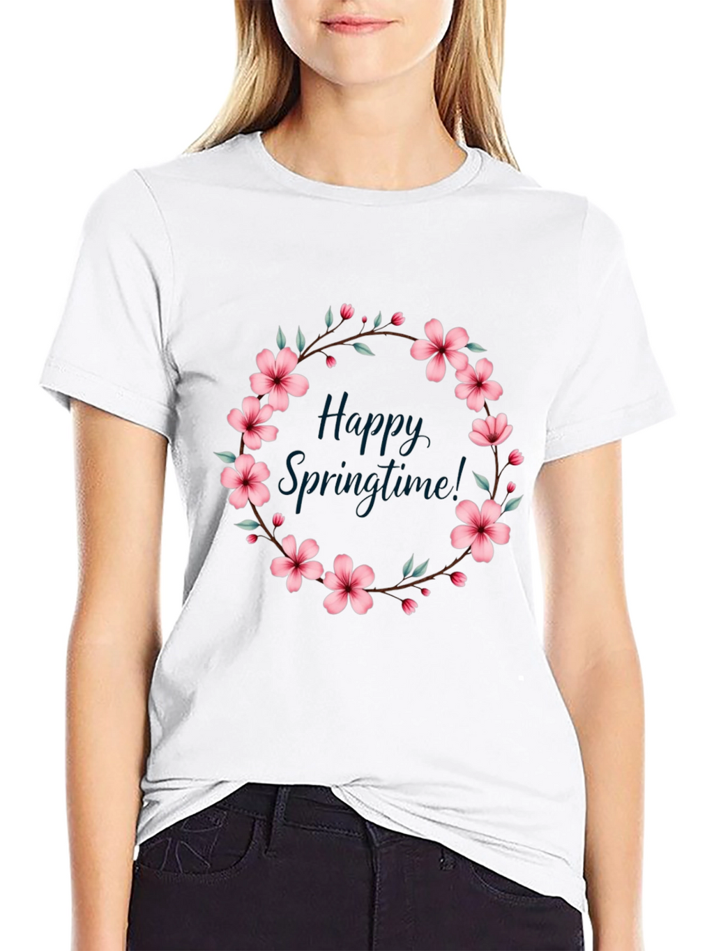 Happy Springtime Floral Wreath Tee