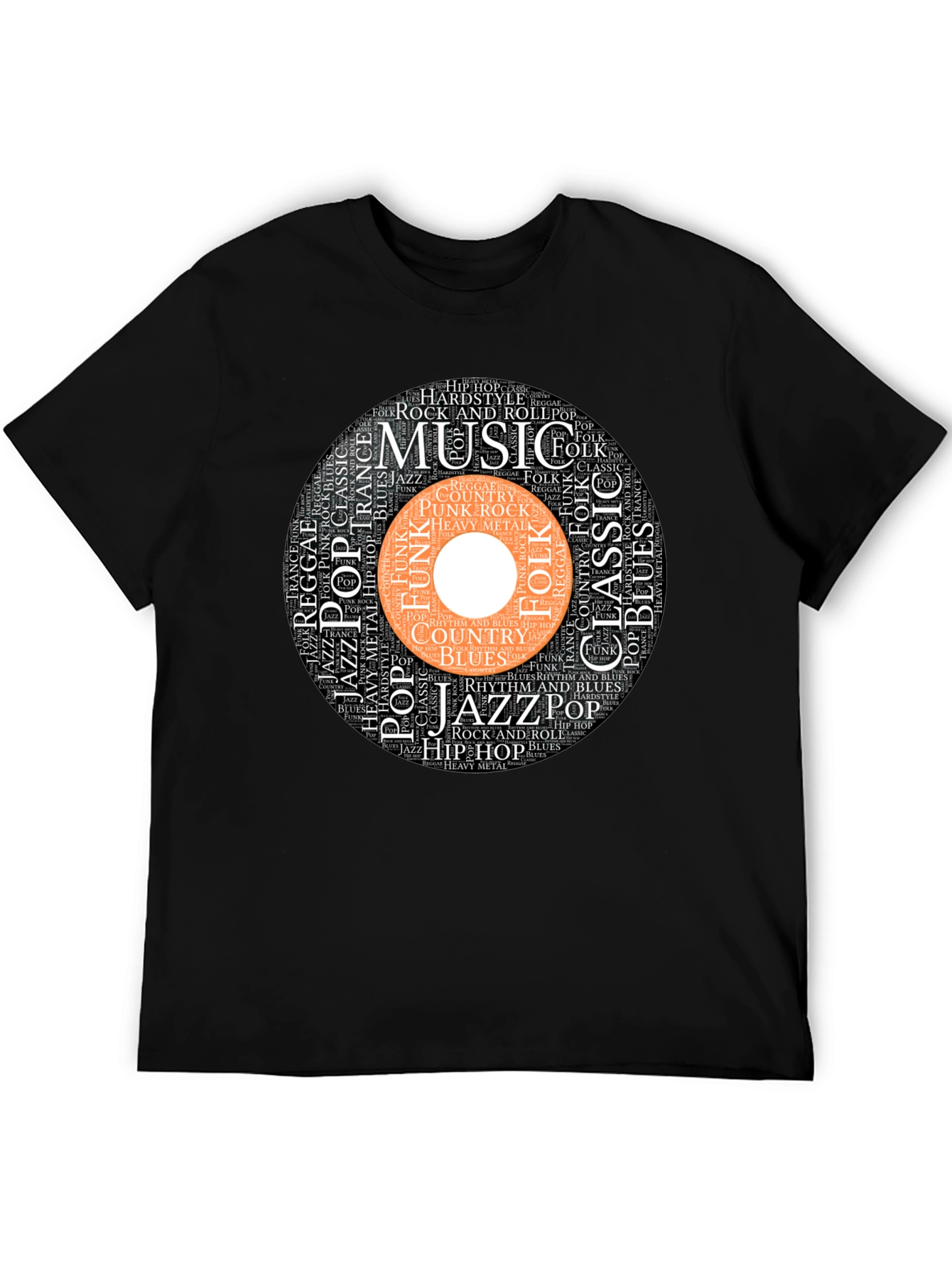 Music Genres Word Art Black T-Shirt