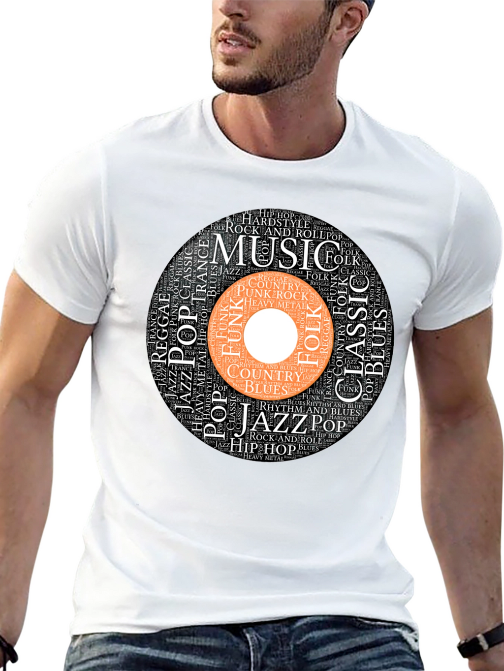 Music Genres Word Art Black T-Shirt