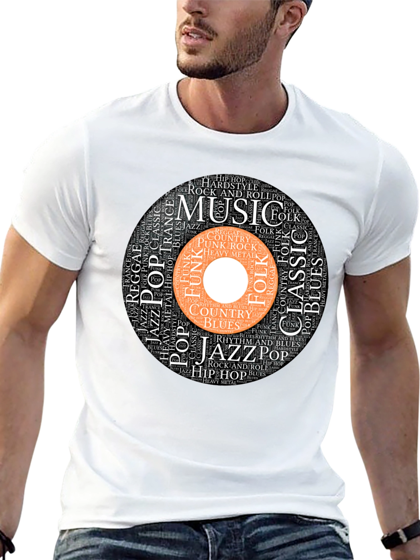 Music Genres Word Art Black T-Shirt