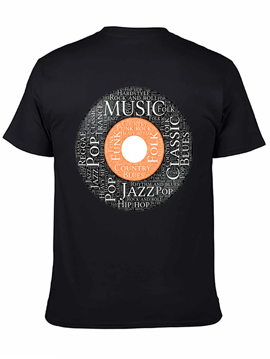 Music Genres Word Art Black T-Shirt
