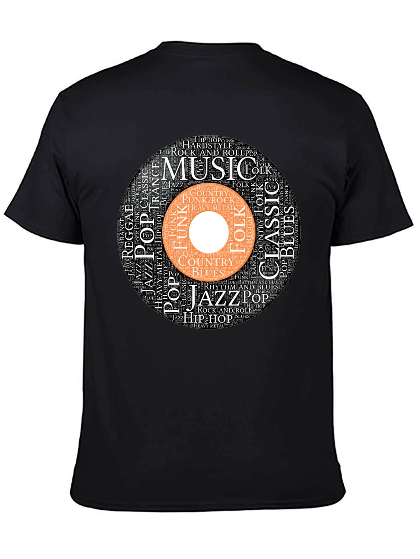 Music Genres Word Art Black T-Shirt
