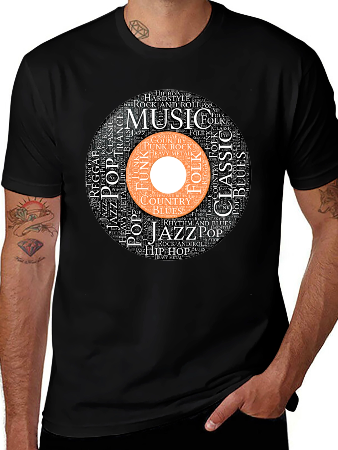 Music Genres Word Art Black T-Shirt