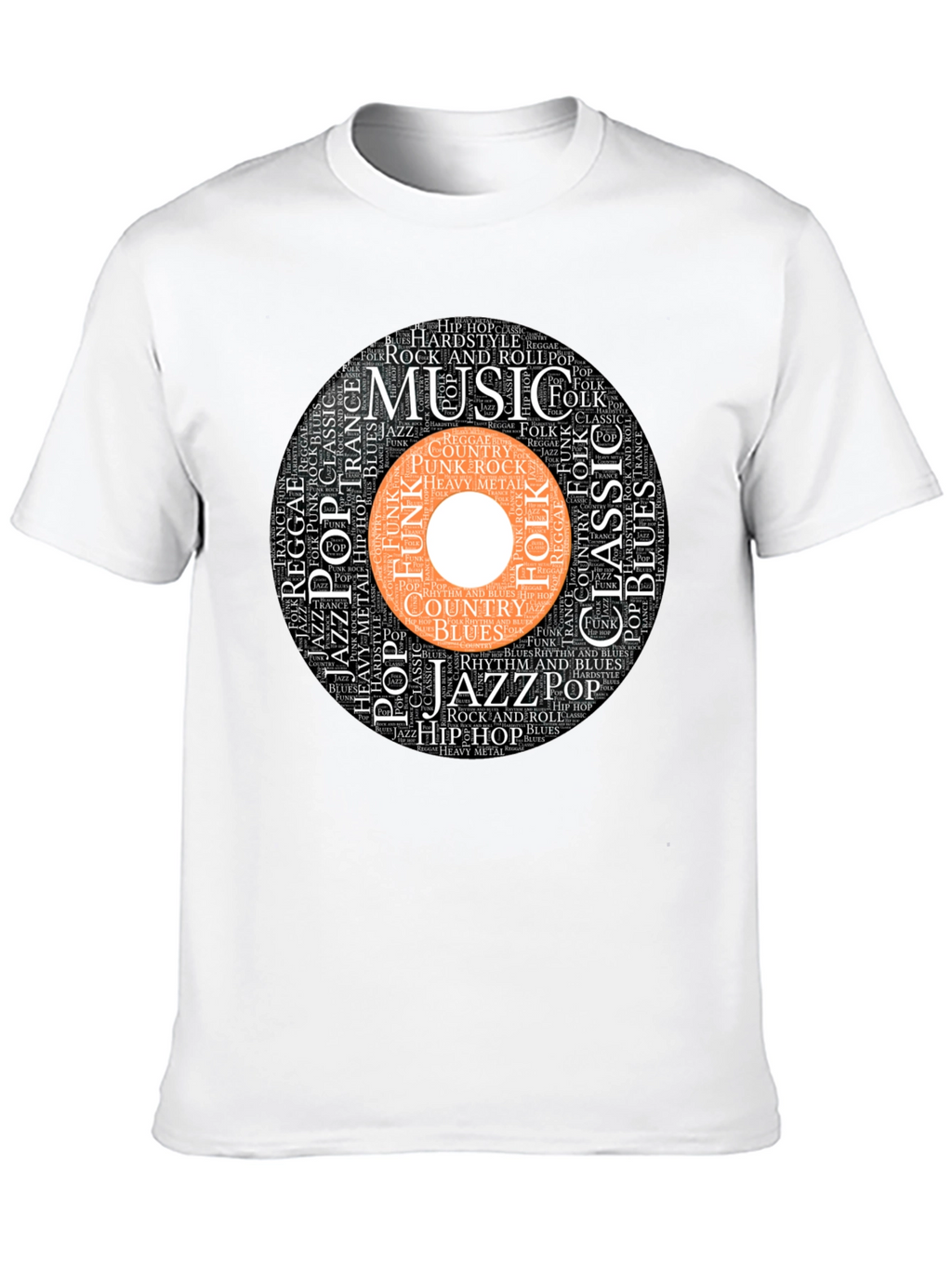 Music Genres Word Art Black T-Shirt