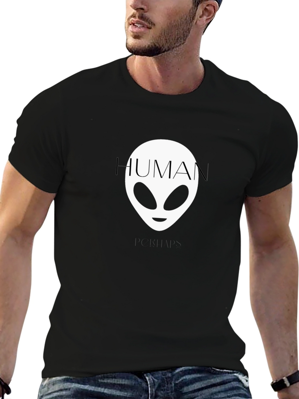 Human Alien Graphic Tee - Black Cotton T-Shirt