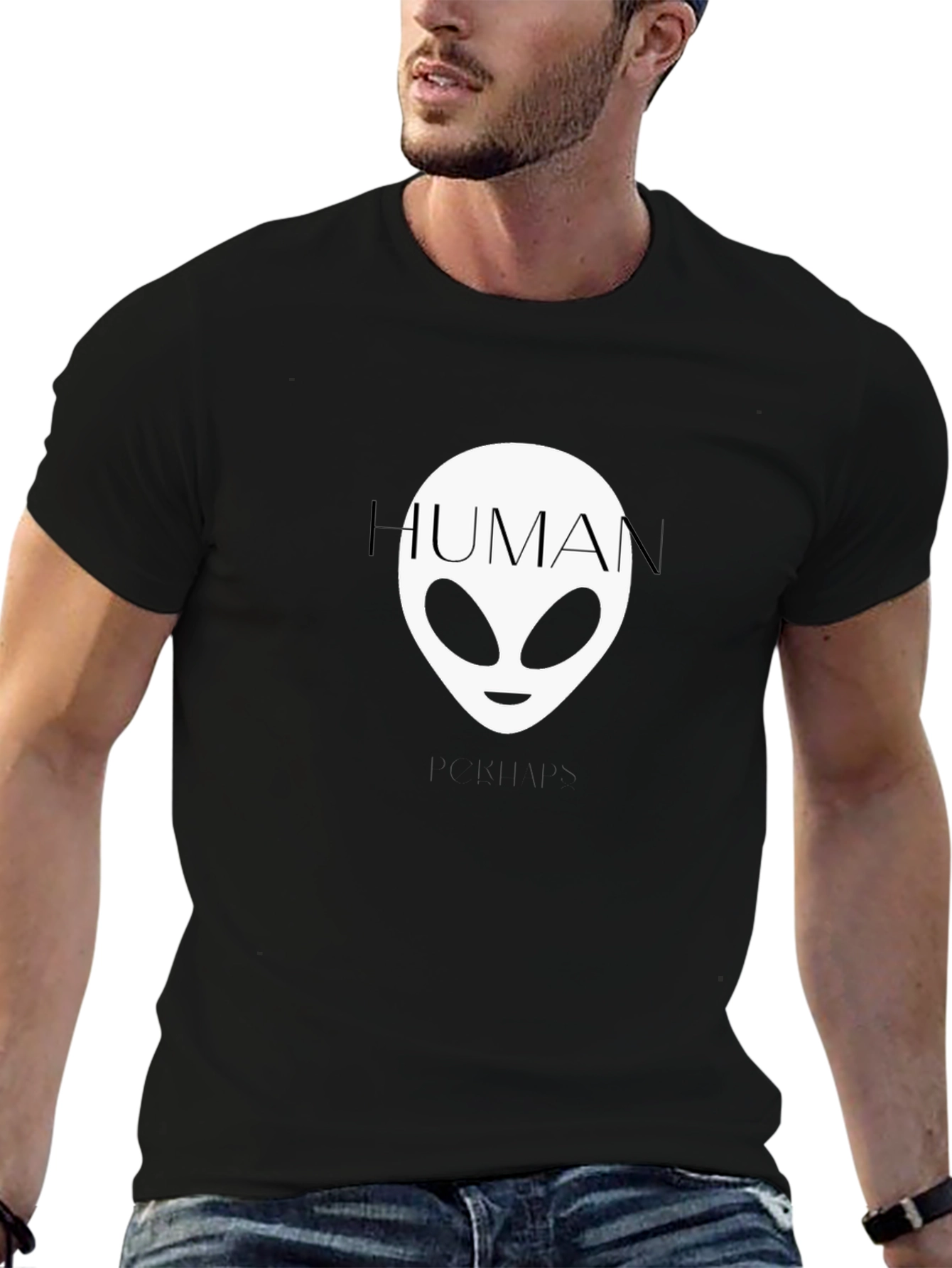 Human Alien Graphic Tee - Black Cotton T-Shirt
