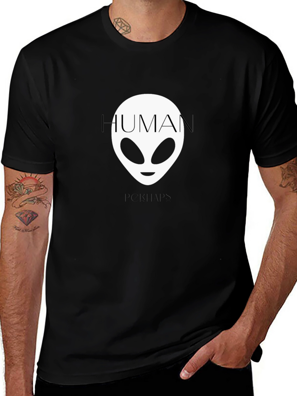 Human Alien Graphic Tee - Black Cotton T-Shirt