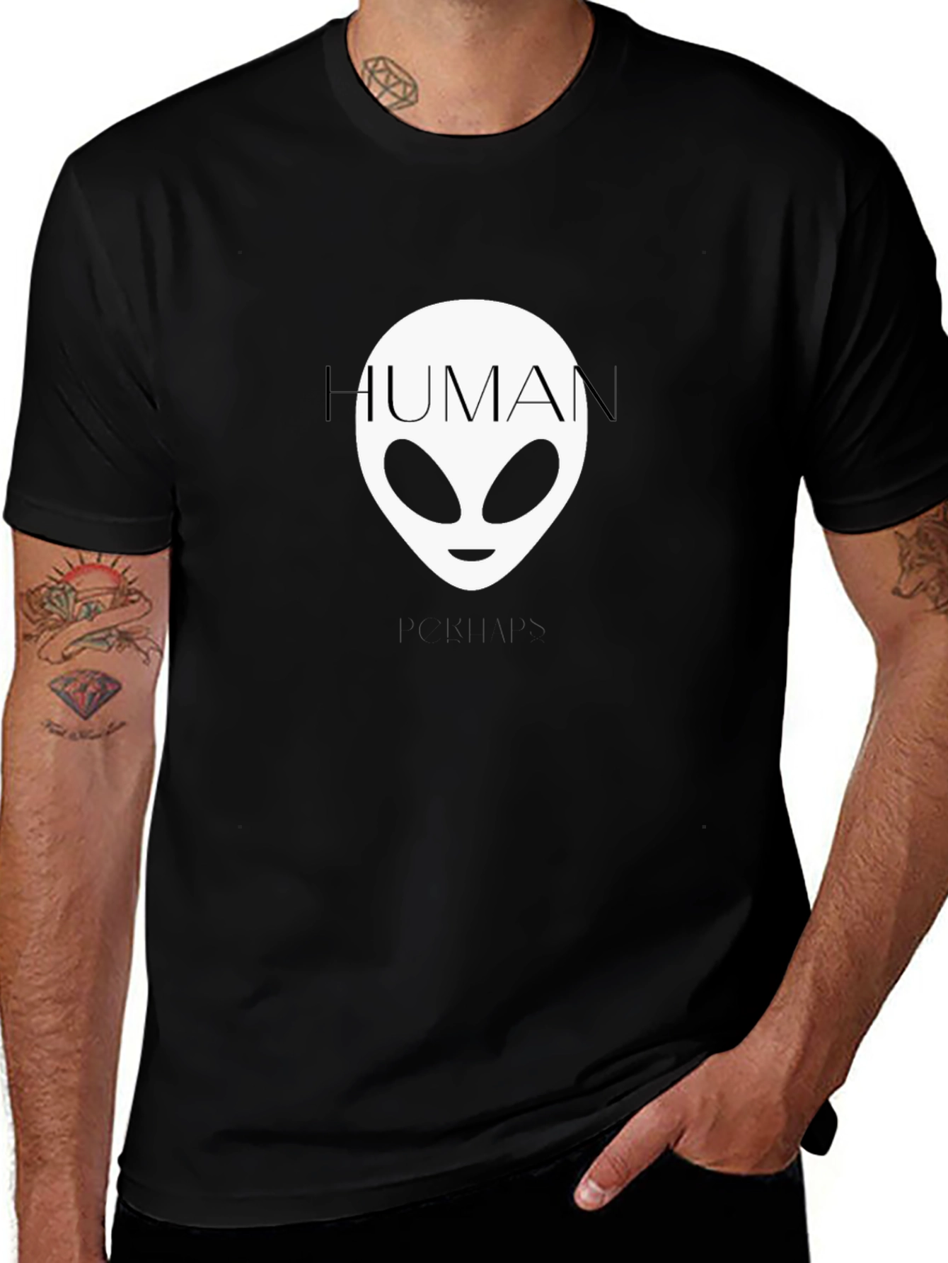 Human Alien Graphic Tee - Black Cotton T-Shirt