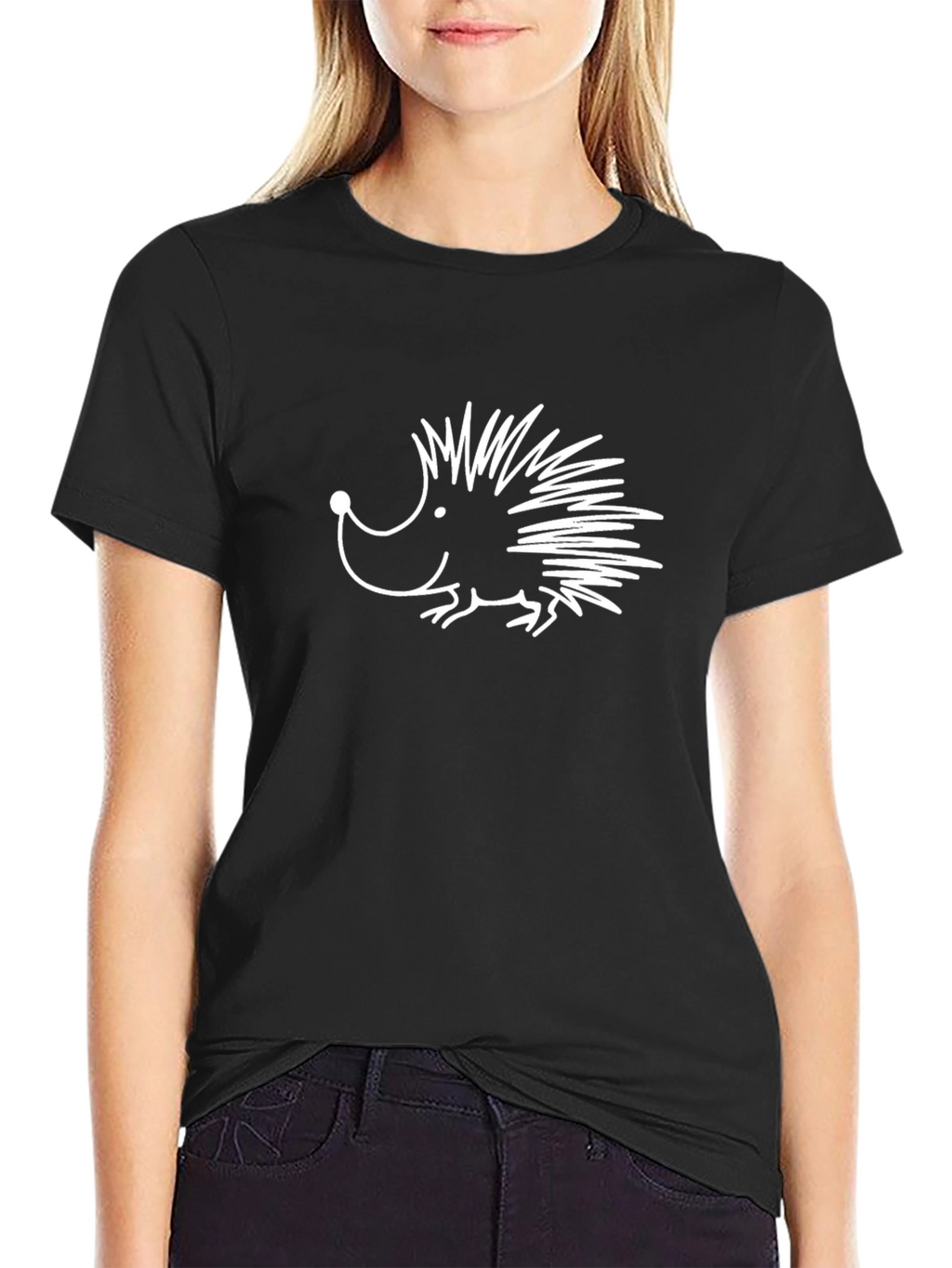 Hedgehog Graphic Tee - Quirky Crew Neck