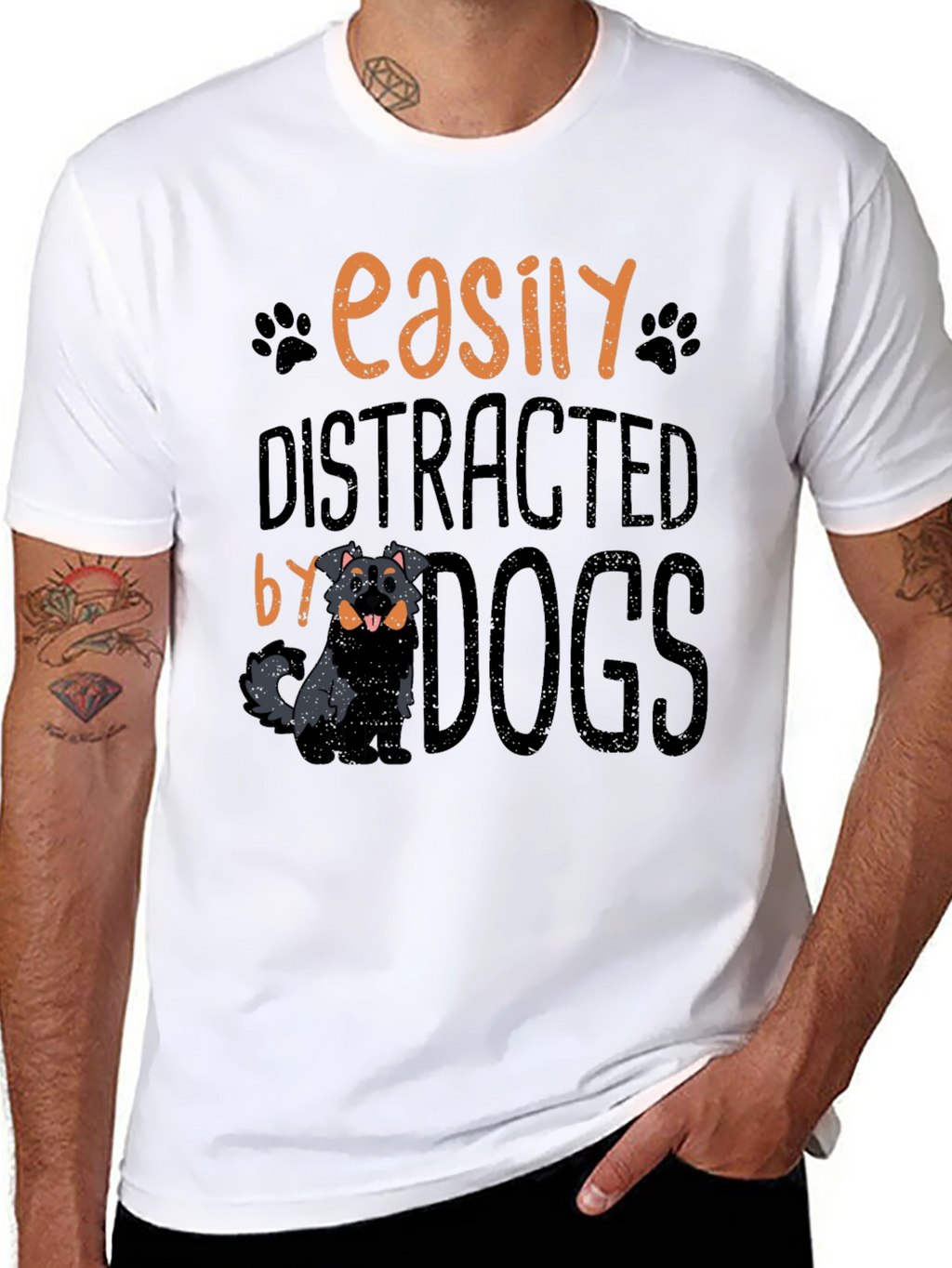 Easily Distracted By Dogs Black T-Shirt