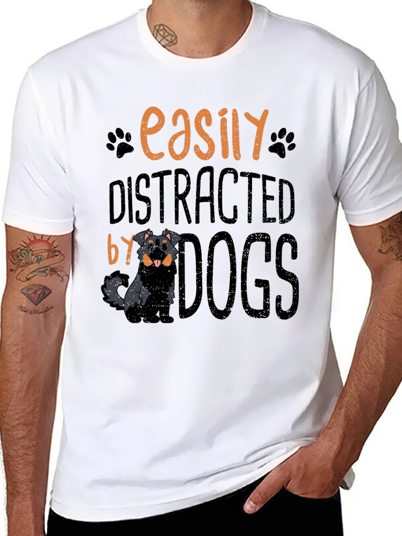 Easily Distracted By Dogs Black T-Shirt