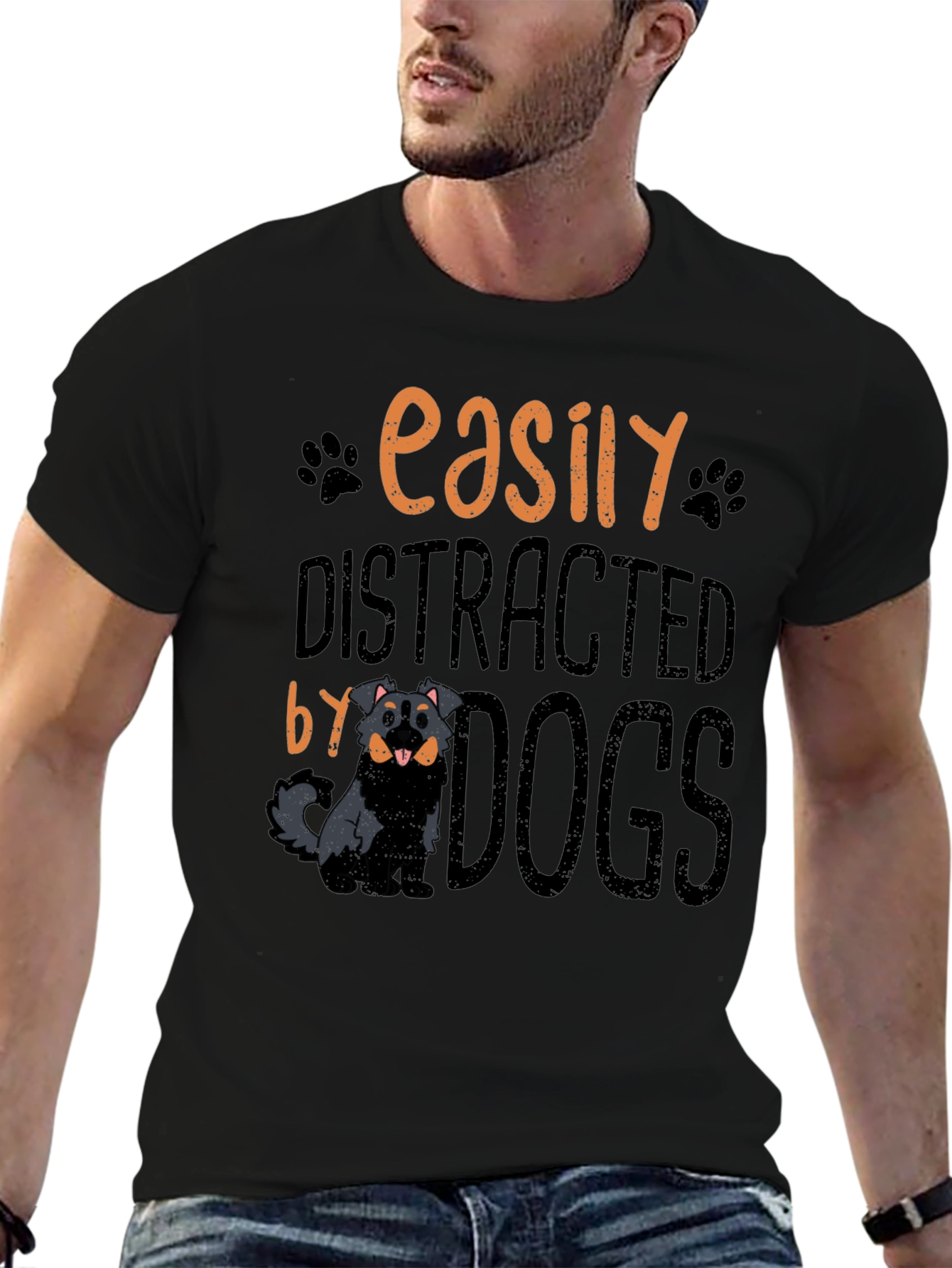 Easily Distracted By Dogs Black T-Shirt