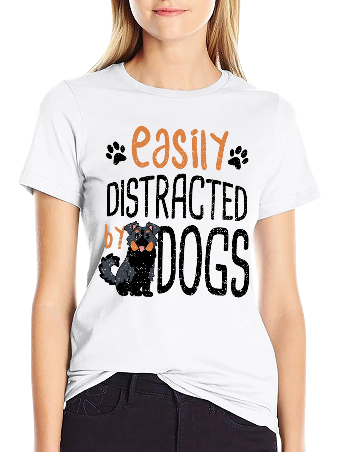 Easily Distracted By Dogs Black T-Shirt