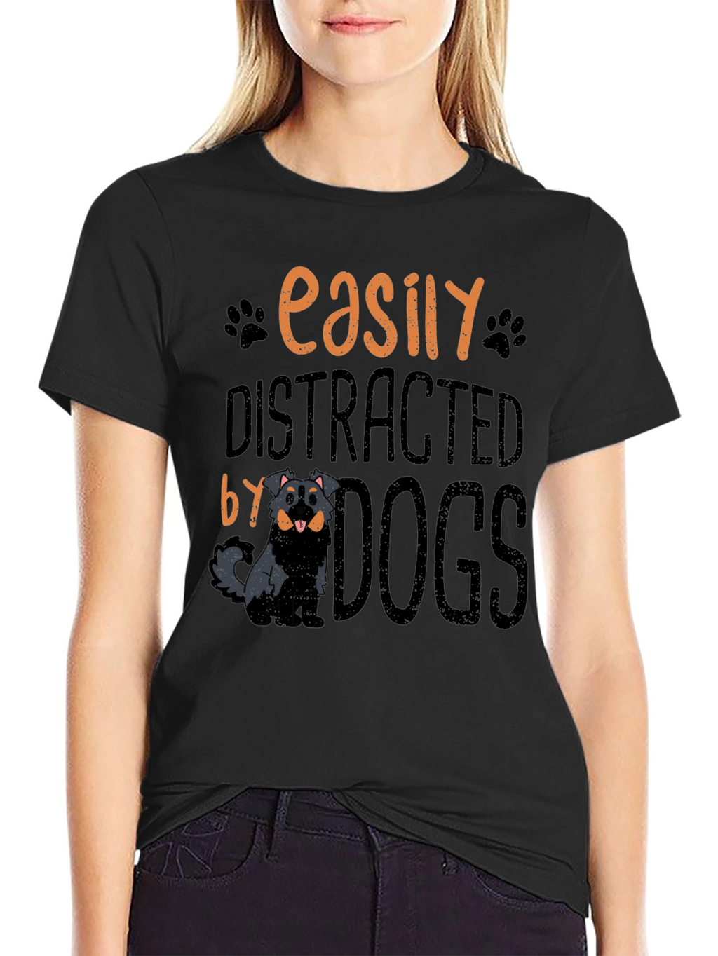 Easily Distracted By Dogs Black T-Shirt