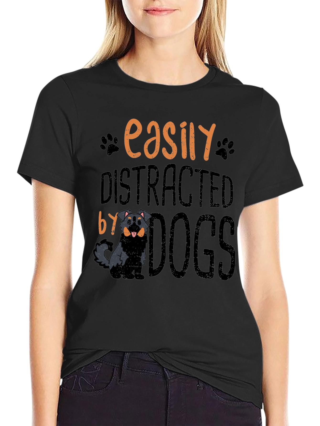 Easily Distracted By Dogs Black T-Shirt