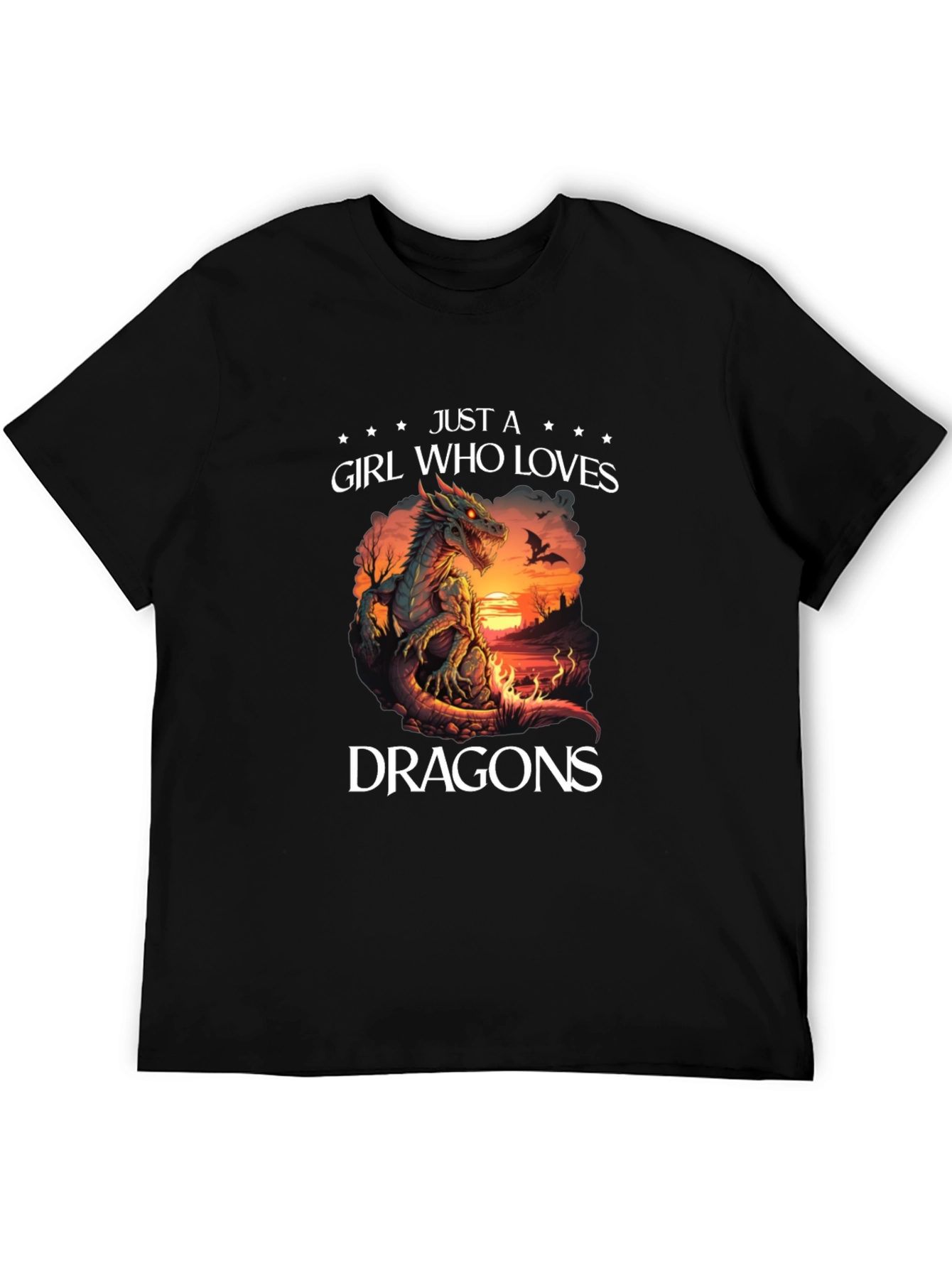 Girl Who Loves Dragons T-Shirt Black Cotton Blend