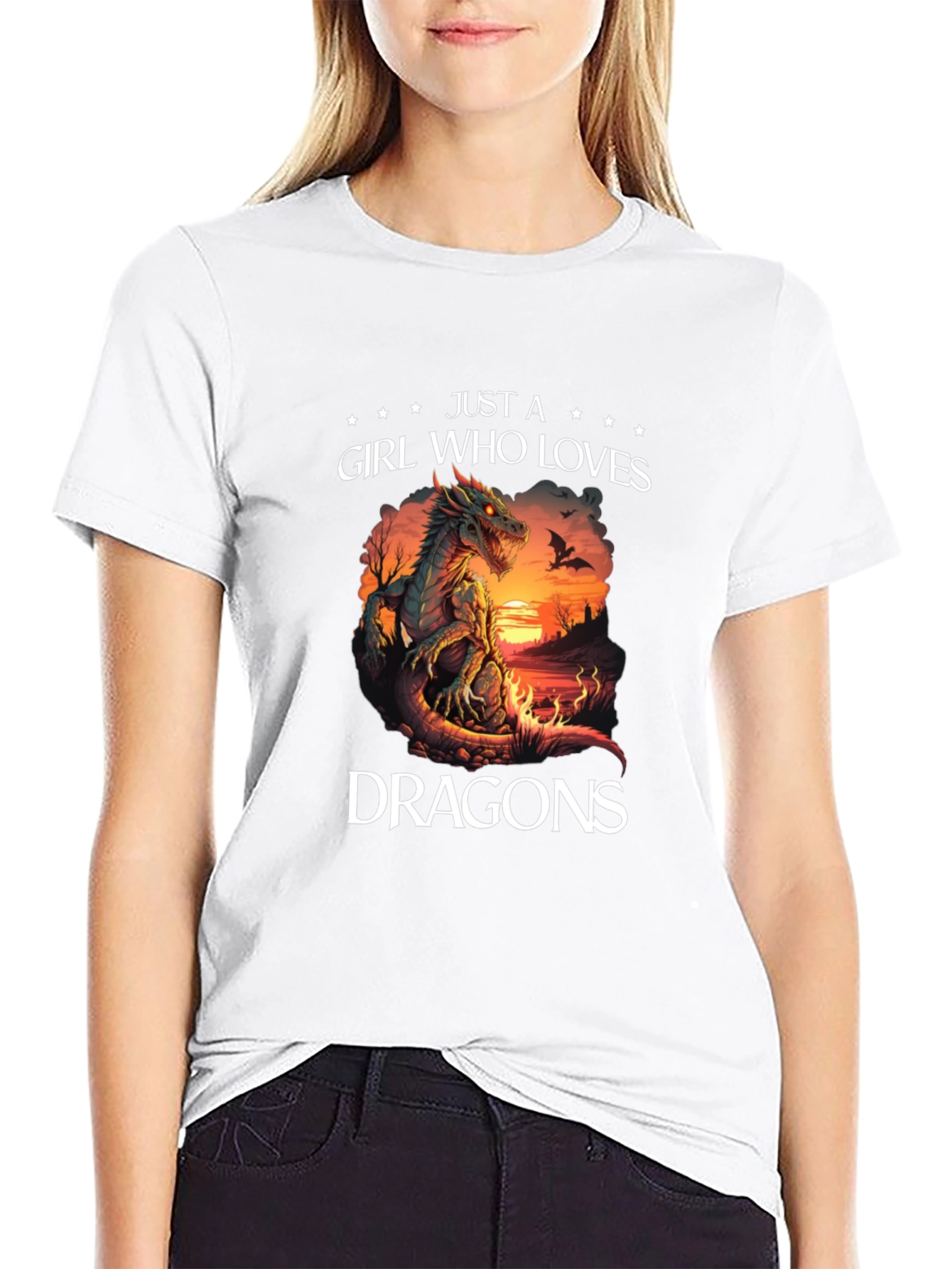 Girl Who Loves Dragons T-Shirt Black Cotton Blend