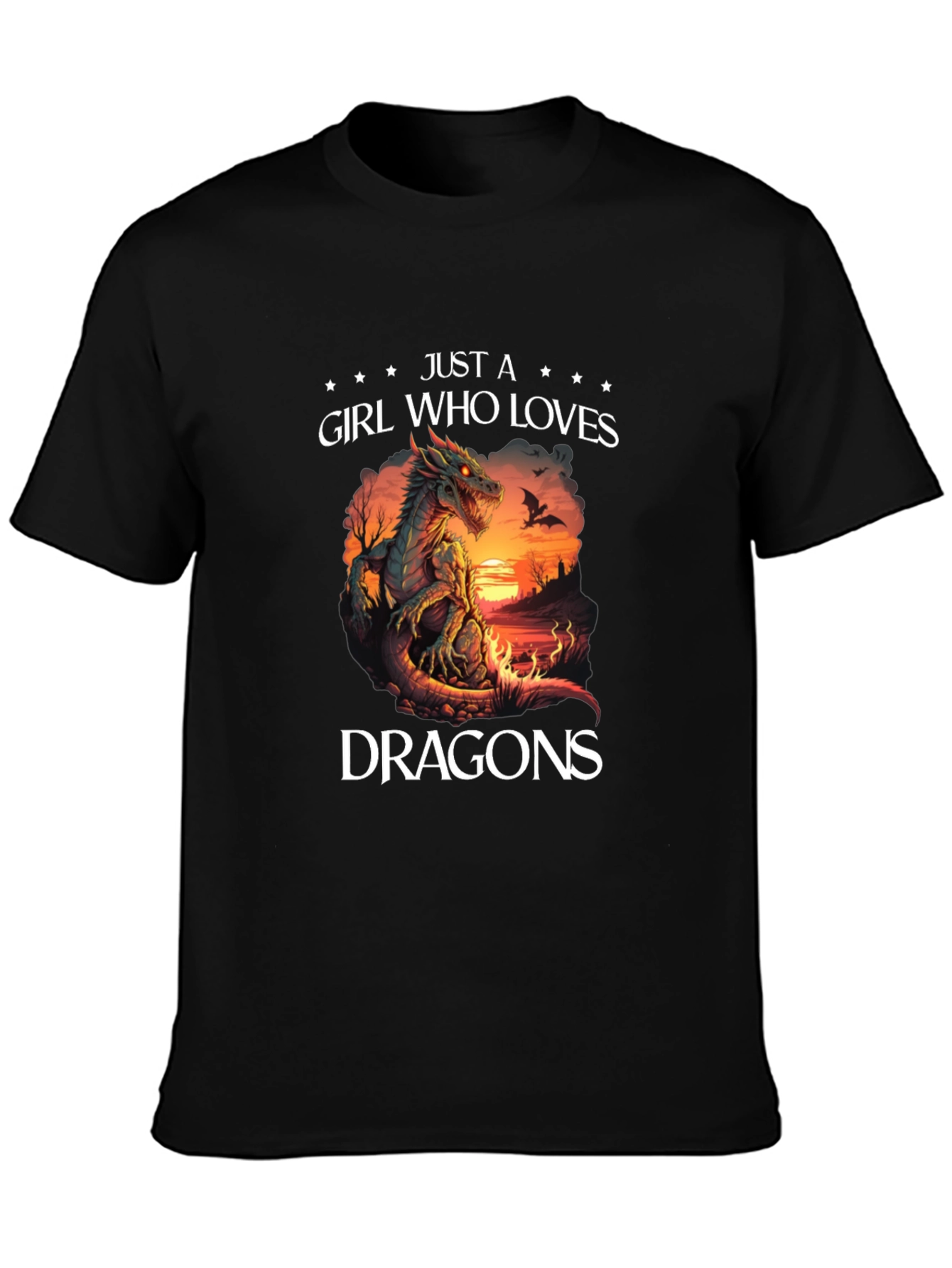 Girl Who Loves Dragons T-Shirt Black Cotton Blend