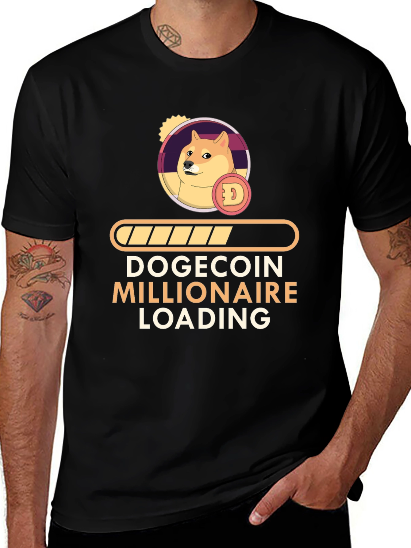 Dogecoin Millionaire Loading Black T-Shirt