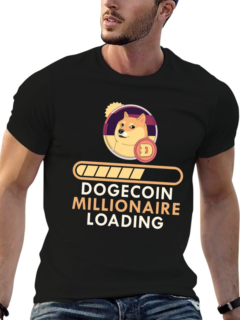 Dogecoin Millionaire Loading Black T-Shirt