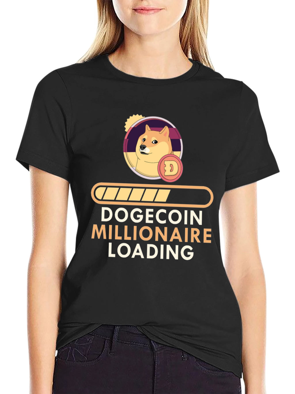 Dogecoin Millionaire Loading Black T-Shirt