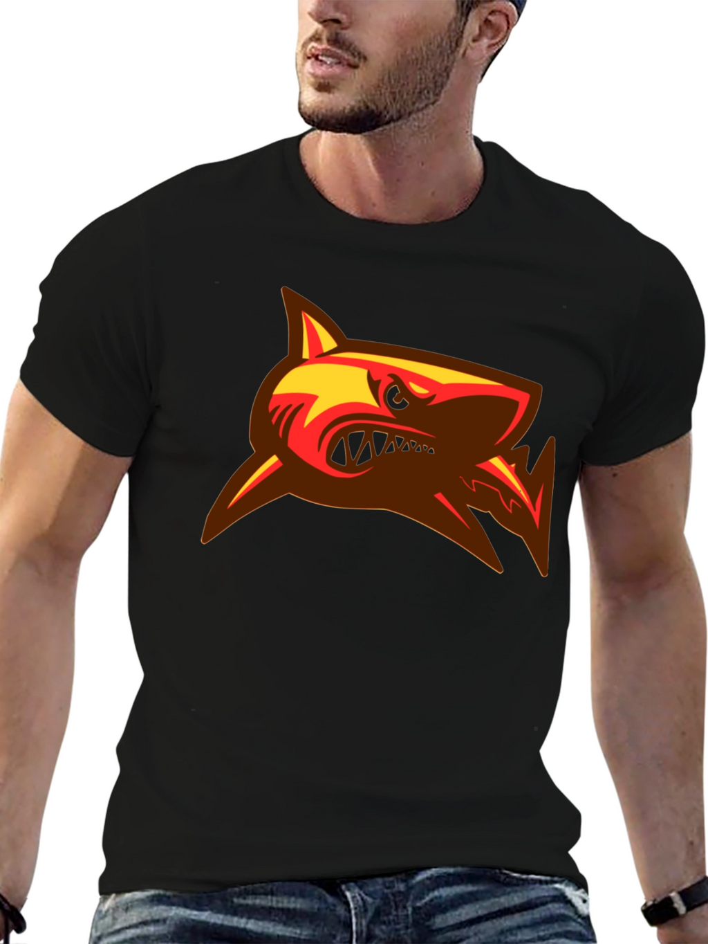 Mens Black T-Shirt with Shark Graphic