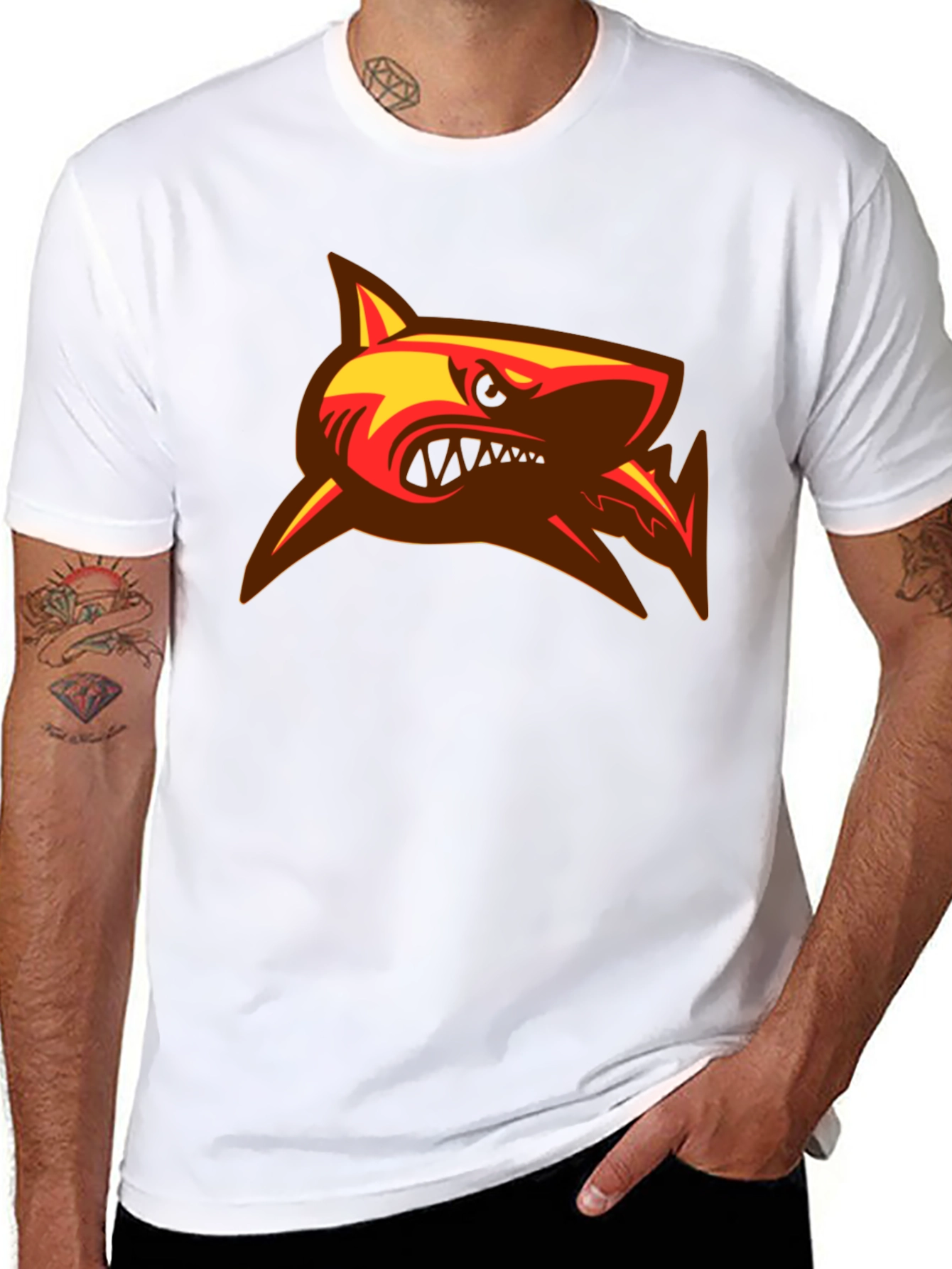 Mens Black T-Shirt with Shark Graphic