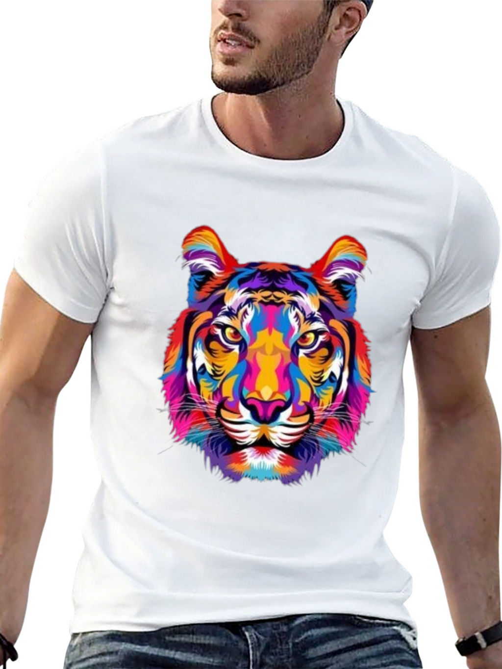 Vibrant Tiger Graphic Print Black T-Shirt