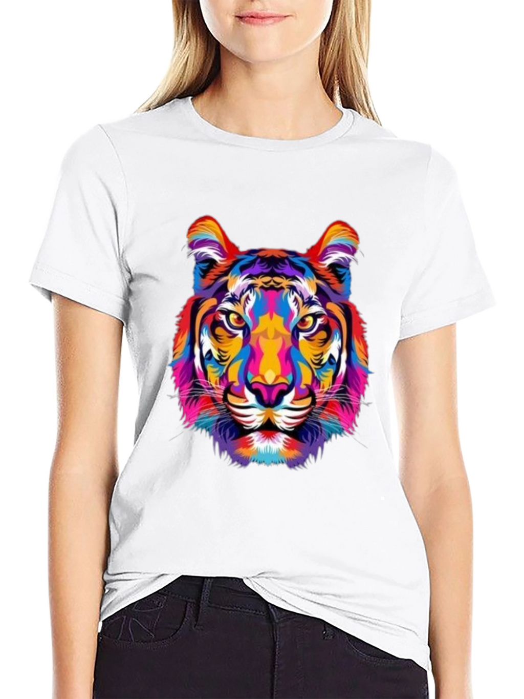 Vibrant Tiger Graphic Print Black T-Shirt