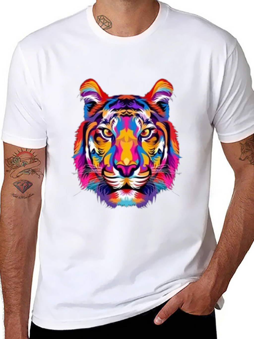 Vibrant Tiger Graphic Print Black T-Shirt